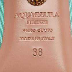 Pre Owned Aquazzura Green Canvas Crystal Embellished Blossom Pointed Toe Mules Size 38  