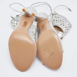 Pre Owned Aquazzura Silver Laser Cut Leather Sexy Thing Sandals Size 36.5