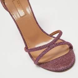 Pre Owned Aquazzura Pink Glitter Fabric Ankle Strap Sandals Size 36