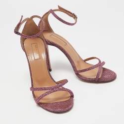Pre Owned Aquazzura Pink Glitter Fabric Ankle Strap Sandals Size 36