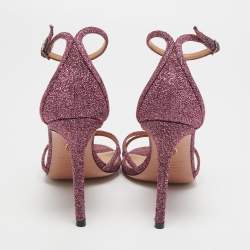 Pre Owned Aquazzura Pink Glitter Fabric Ankle Strap Sandals Size 36