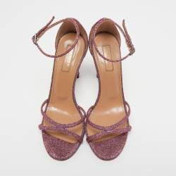 Pre Owned Aquazzura Pink Glitter Fabric Ankle Strap Sandals Size 36