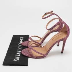 Pre Owned Aquazzura Pink Glitter Fabric Ankle Strap Sandals Size 36