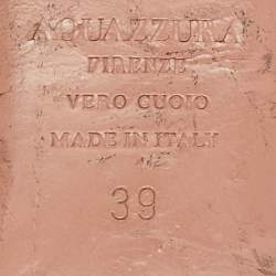 Pre Owned Aquazzura Black Brocade Fabric Powder Puff Pom Pom Flat Mules Size 39