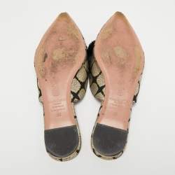 Pre Owned Aquazzura Black Brocade Fabric Powder Puff Pom Pom Flat Mules Size 39