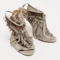 Pre Owned Aquazzura Grey Suede So Pocahontas Sandals Size 39