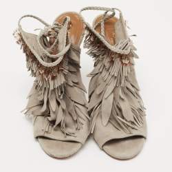 Pre Owned Aquazzura Grey Suede So Pocahontas Sandals Size 39