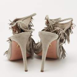Pre Owned Aquazzura Grey Suede So Pocahontas Sandals Size 39