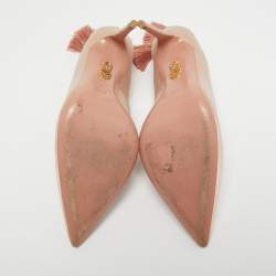 Pre Owned Aquazzura Beige Satin Forever Marilyn Cut Out Tassel Detail Pumps Size 38.5