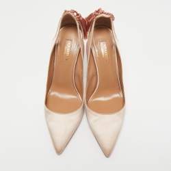 Pre Owned Aquazzura Beige Satin Forever Marilyn Cut Out Tassel Detail Pumps Size 38.5