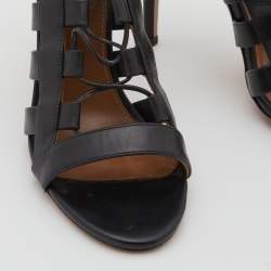 Pre Owned Aquazzura Black Leather Amazon Open Toe Lace Up Sandals Size 36.5
