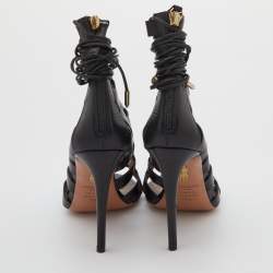 Pre Owned Aquazzura Black Leather Amazon Open Toe Lace Up Sandals Size 36.5