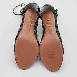 Pre Owned Aquazzura Black Leather Amazon Open Toe Lace Up Sandals Size 36.5