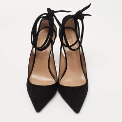 Pre Owned Aquazzura Black Suede Parisienne Bow Detail Pumps Size 37.5