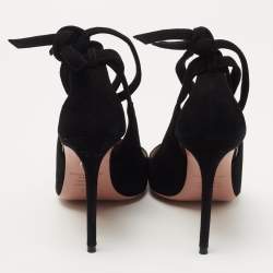 Pre Owned Aquazzura Black Suede Parisienne Bow Detail Pumps Size 37.5