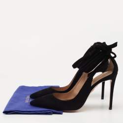 Pre Owned Aquazzura Black Suede Parisienne Bow Detail Pumps Size 37.5