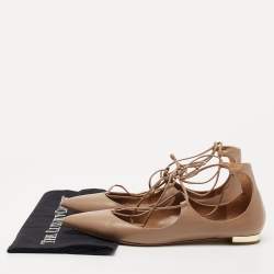 Pre Owned Aquazzura Beige Leather Christy Ankle Tie Ballet Flats Size 38.5