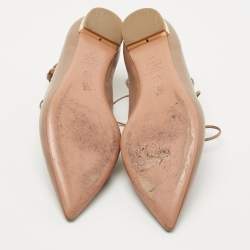 Pre Owned Aquazzura Beige Leather Christy Ankle Tie Ballet Flats Size 38.5