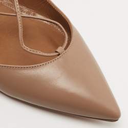 Pre Owned Aquazzura Beige Leather Christy Ankle Tie Ballet Flats Size 38.5
