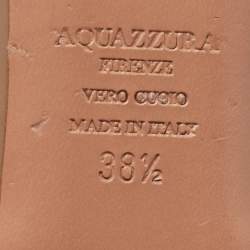 Pre Owned Aquazzura Beige Leather Christy Ankle Tie Ballet Flats Size 38.5