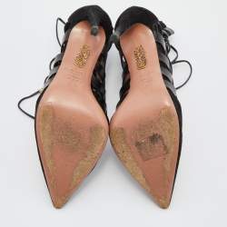 Aquazzura Black Suede and Leather Amazon Ankle Wrap Pumps Size 36.5