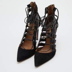 Aquazzura Black Suede and Leather Amazon Ankle Wrap Pumps Size 36.5