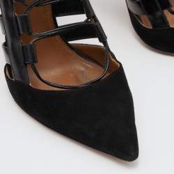 Aquazzura Black Suede and Leather Amazon Ankle Wrap Pumps Size 36.5