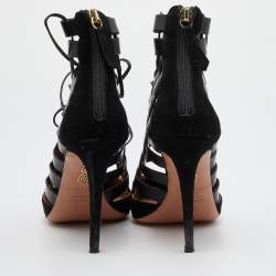 Aquazzura Black Suede and Leather Amazon Ankle Wrap Pumps Size 36.5