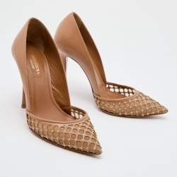 Pre Owned Aquazzura Beige Leather and Mesh Studded Pointed Toe Pumps Size 36