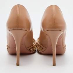 Pre Owned Aquazzura Beige Leather and Mesh Studded Pointed Toe Pumps Size 36