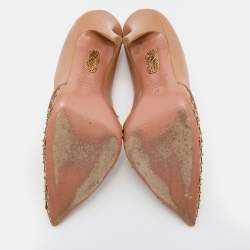 Pre Owned Aquazzura Beige Leather and Mesh Studded Pointed Toe Pumps Size 36