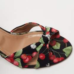 Pre Owned Aquazzura Multicolor Fabric Cherry Blossom Print Wedge Ankle Wrap Sandals Size 41