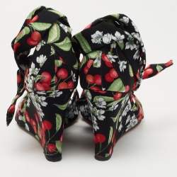 Pre Owned Aquazzura Multicolor Fabric Cherry Blossom Print Wedge Ankle Wrap Sandals Size 41