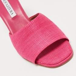 Pre Owned Aquazzura Pink Raffia Slide Sandals Size 39
