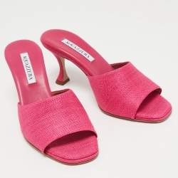 Pre Owned Aquazzura Pink Raffia Slide Sandals Size 39