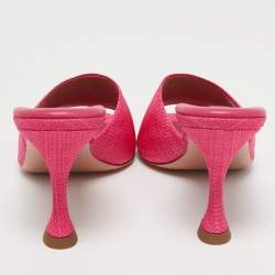 Pre Owned Aquazzura Pink Raffia Slide Sandals Size 39