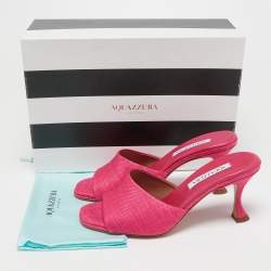 Pre Owned Aquazzura Pink Raffia Slide Sandals Size 39