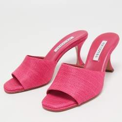 Pre Owned Aquazzura Pink Raffia Slide Sandals Size 39