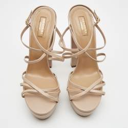 Pre Owned Aquazzura Beige Leather Strappy Platform Sandals Size 41