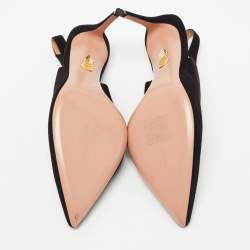 Pre Owned Aquazzura Black Suede Pointed Toe Slingback Sandals Size 39.5