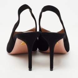 Pre Owned Aquazzura Black Suede Pointed Toe Slingback Sandals Size 39.5