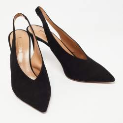 Pre Owned Aquazzura Black Suede Pointed Toe Slingback Sandals Size 39.5