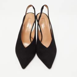 Pre Owned Aquazzura Black Suede Pointed Toe Slingback Sandals Size 39.5