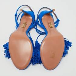 Pre Owned Aquazzura Blue Suede Wild Thing Ankle Wrap Sandals Size 39.5