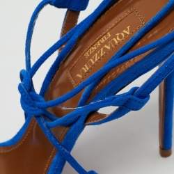 Pre Owned Aquazzura Blue Suede Wild Thing Ankle Wrap Sandals Size 39.5