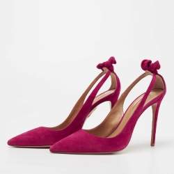 Pre Owned  Aquazzura Pink Suede Bow Tie Pumps Size 39.5