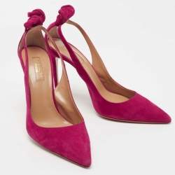 Pre Owned  Aquazzura Pink Suede Bow Tie Pumps Size 39.5