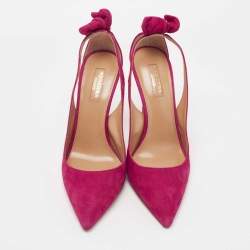 Pre Owned  Aquazzura Pink Suede Bow Tie Pumps Size 39.5