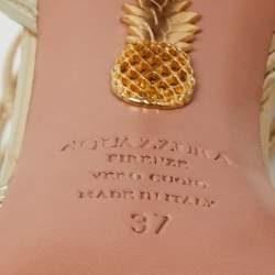 Pre Owned Aquazzura Metallic Gold Leather Nathalie Ankle Wrap Sandals Size 37