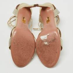 Pre Owned Aquazzura Metallic Gold Leather Nathalie Ankle Wrap Sandals Size 37